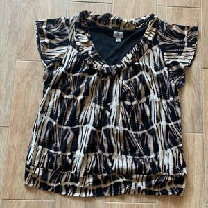 Beige, brown and black pattern blouse